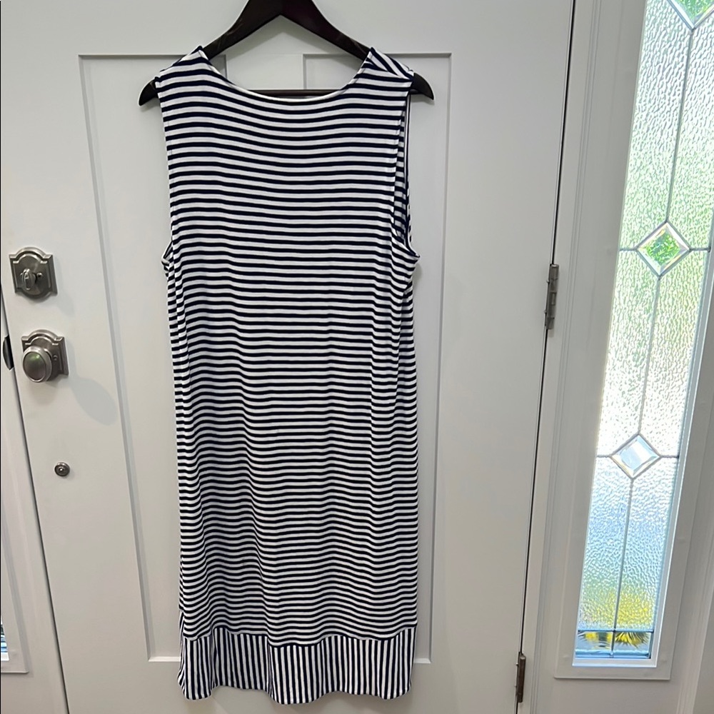 Chico’s Blue and White Sleeveless A-Line Dress - Picture 4 of 6